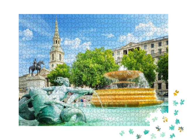 View of the Fountains in the Trafalgar Square on a Bright... Jigsaw Puzzle with 1000 pieces
