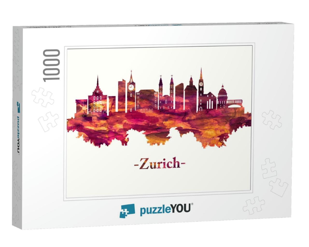 Red Skyline of the City of Zurich, a Global Center for Ba... Jigsaw Puzzle with 1000 pieces