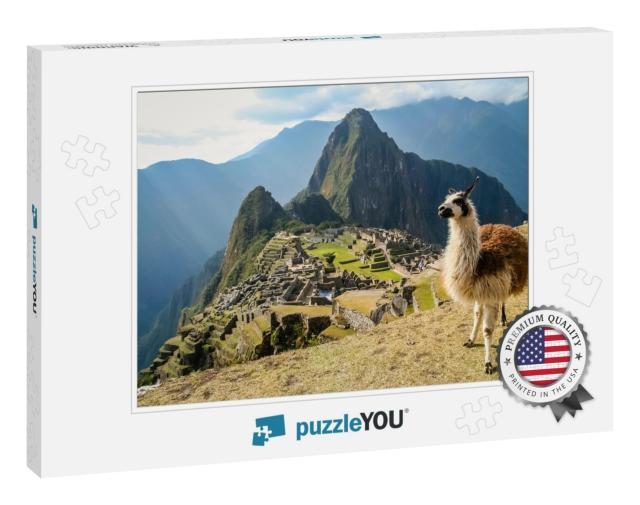 Llama in Front of Ancient Inca Town of Machu Picchu... Jigsaw Puzzle