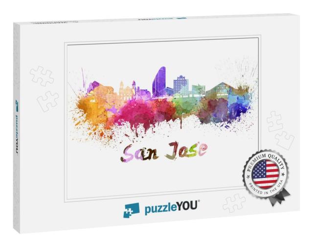 San Jose Skyline in Watercolor Splatters with Clipping Pa... Jigsaw Puzzle