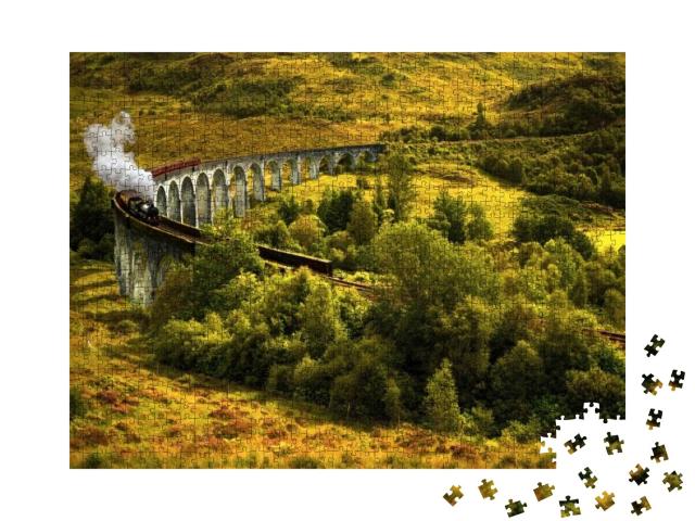 Jacobite Steam Train on Old Viaduct in Glenfinnan, Scotla... Jigsaw Puzzle with 1000 pieces