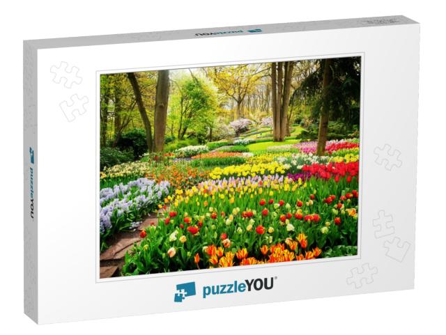 Colorful Tulips Flowerbeds & Path in an Spring Formal Gar... Jigsaw Puzzle