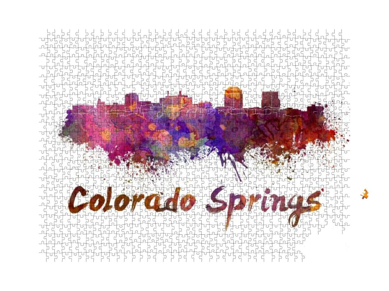 Colorado Springs Skyline in Watercolor Splatters with Cli... Jigsaw Puzzle with 1000 pieces