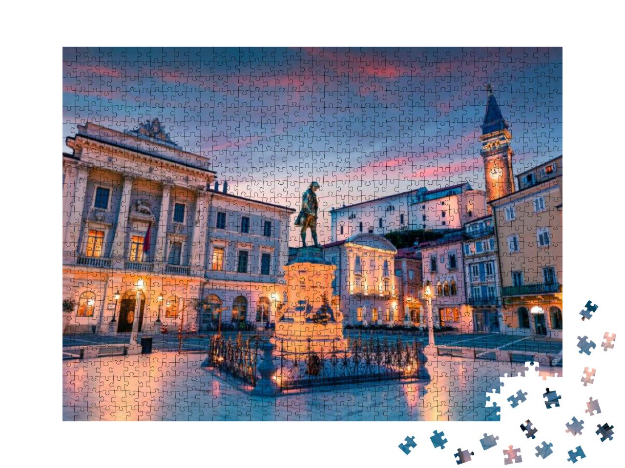 Impressive Night View of Tartini Square in Old Town Piran... Jigsaw Puzzle with 1000 pieces