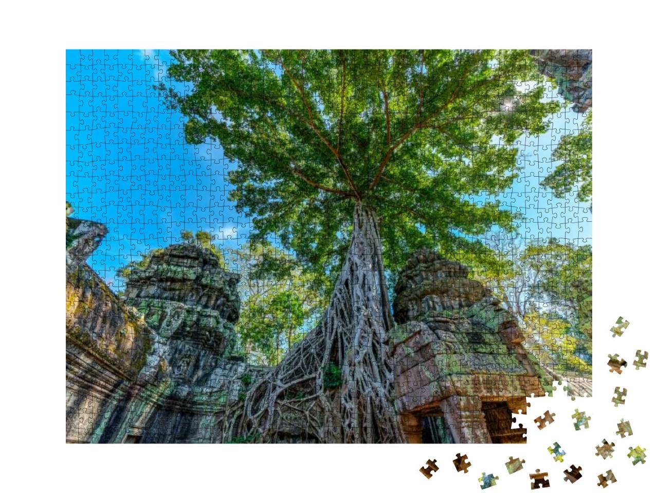 Ruins of Ta Prohm Covered by Tetrameles Tree, Angkor, Sie... Jigsaw Puzzle with 1000 pieces