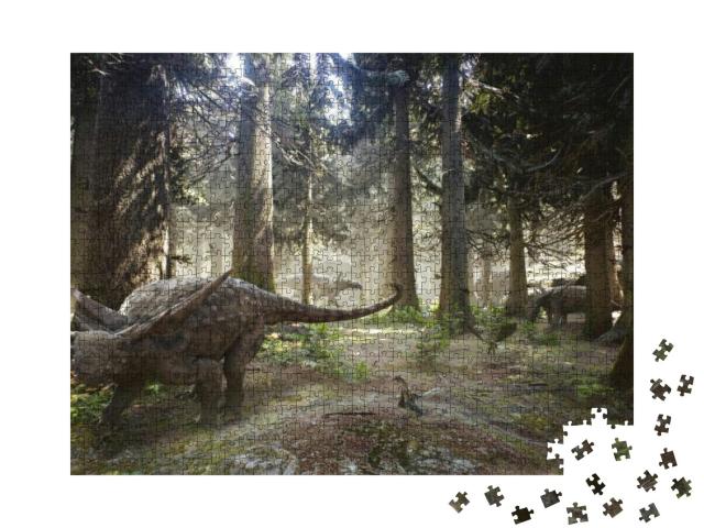 3D Rendering of a Herd of Sauropelta Dinosaurs Grazing in... Jigsaw Puzzle with 1000 pieces