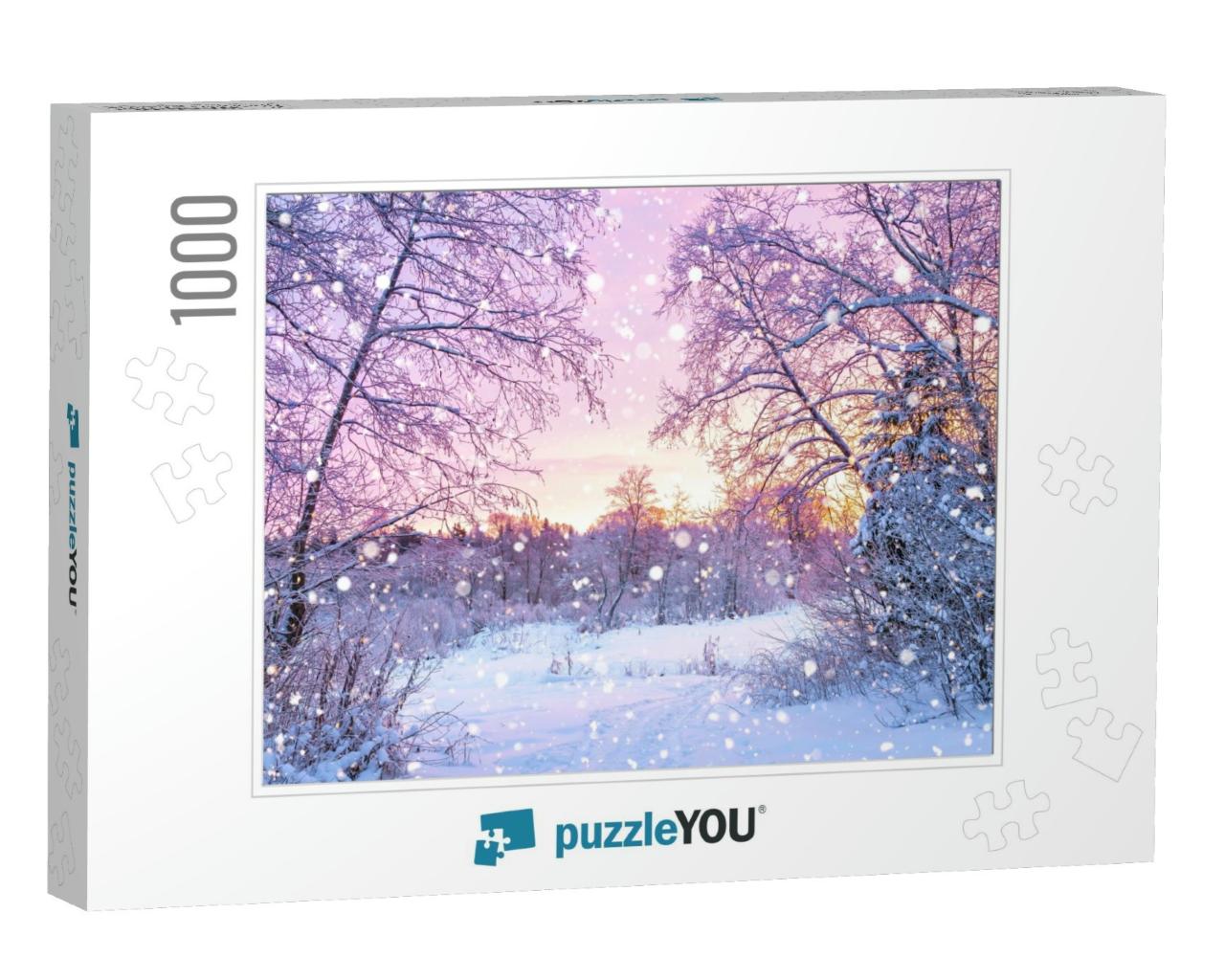 Beautiful Winter Landscape with Forest, Trees & Sunrise... Jigsaw Puzzle with 1000 pieces