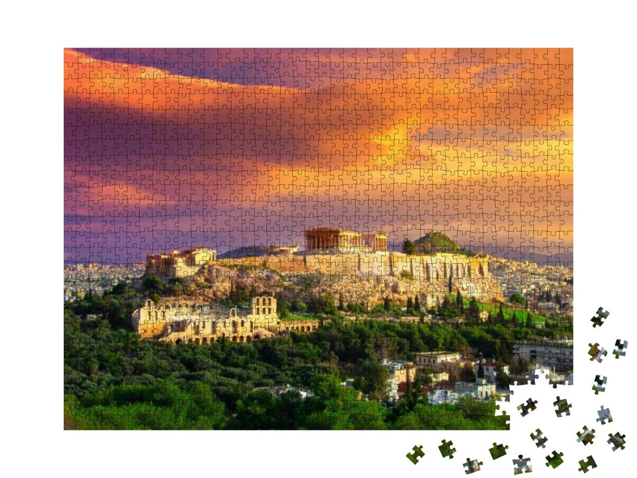 Acropolis with Parthenon. View Through a Frame with Green... Jigsaw Puzzle with 1000 pieces