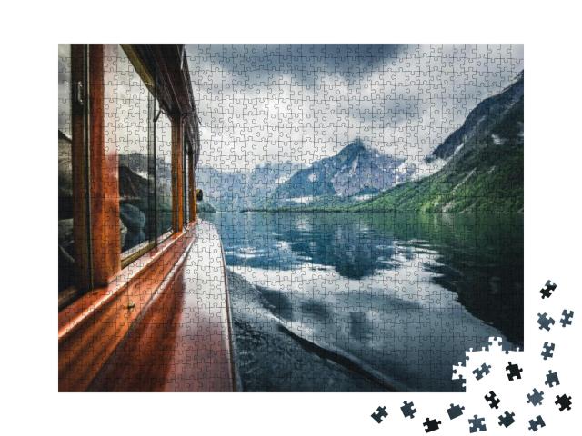 Traditional Boat on Famous Lake Konigssee on a Beautiful... Jigsaw Puzzle with 1000 pieces