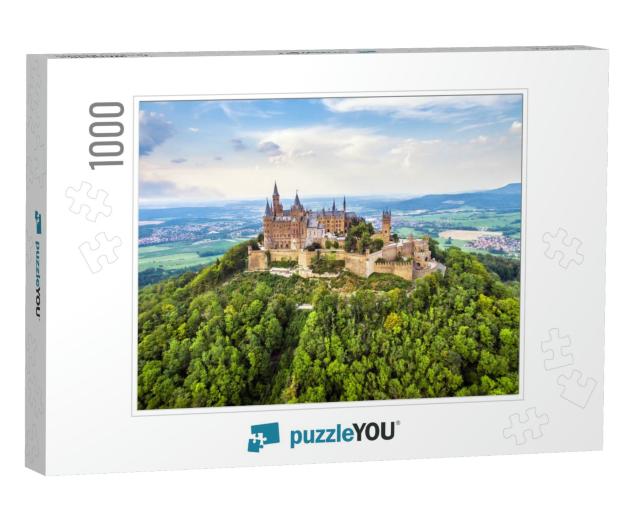 Aerial View of Hohenzollern Castle on Mountain Top, Old G... Jigsaw Puzzle with 1000 pieces