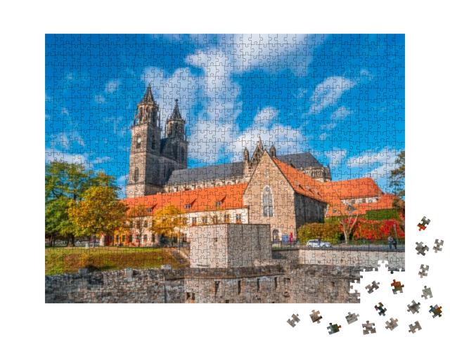 Magnificent Colorful Cathedral of Magdeburg in Autumn, Ge... Jigsaw Puzzle with 1000 pieces