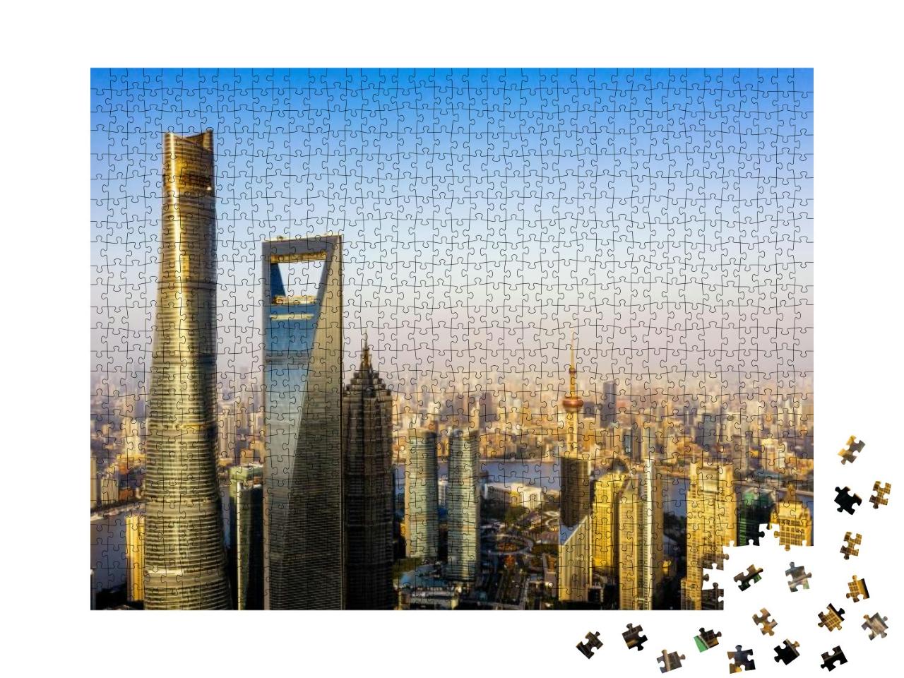Shanghai Skyline Panorama in Sunset, Pudong Financial Cen... Jigsaw Puzzle with 1000 pieces