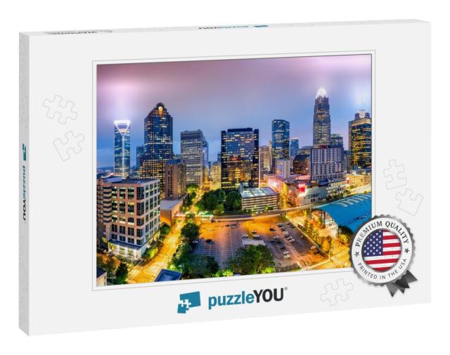Aerial View of Charlotte, Nc Skyline on a Foggy Evening... Jigsaw Puzzle