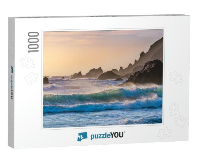 Breakers Roll in At Sunset on Pfeiffer Beach in Big Sur... Jigsaw Puzzle with 1000 pieces