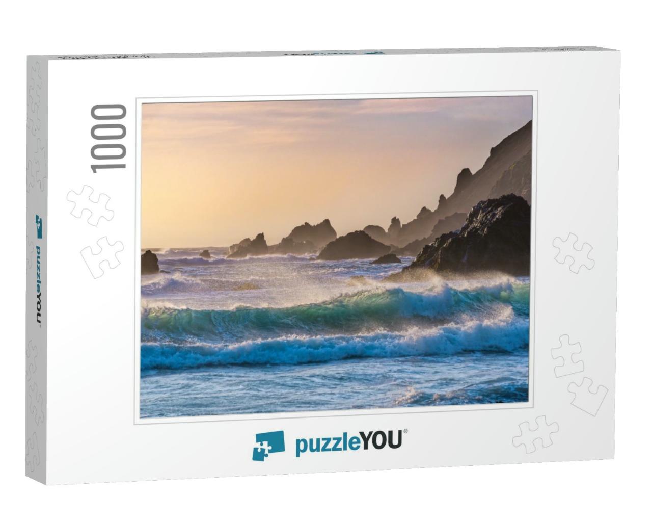 Breakers Roll in At Sunset on Pfeiffer Beach in Big Sur... Jigsaw Puzzle with 1000 pieces