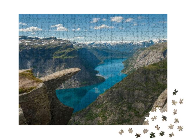 Trolltunga, Trolls Tongue Rock Above Lake Ringedalsvatnet... Jigsaw Puzzle with 1000 pieces