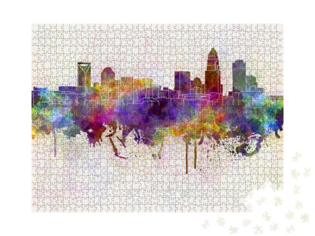 Charlotte Skyline in Watercolor Background... Jigsaw Puzzle with 1000 pieces