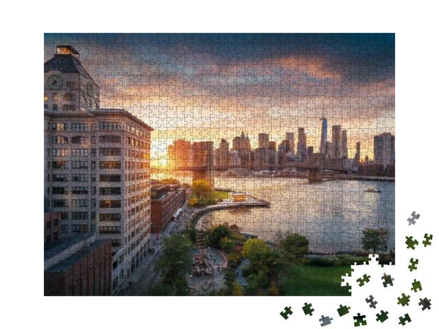 Famous Brooklyn Bridge in New York City with Financial Di... Jigsaw Puzzle with 1000 pieces