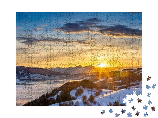 Awesome Winter Landscape At Sunset with View from the All... Jigsaw Puzzle with 1000 pieces