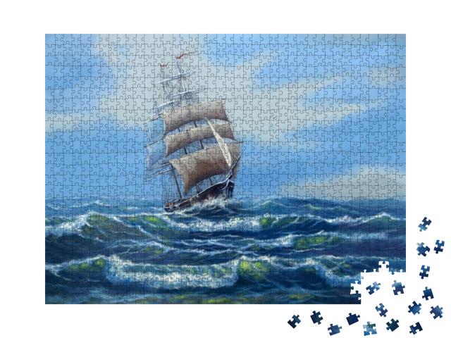 Ship, Sea Oil Paintings Landscape, Art... Jigsaw Puzzle with 1000 pieces