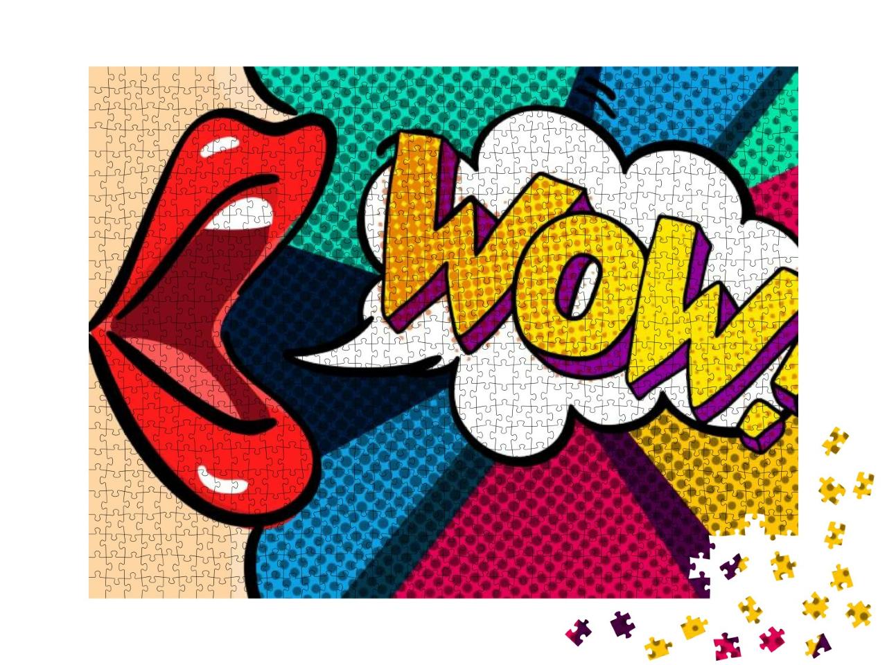 Open Mouth & Wow Message in Pop Art Style, Promotional Ba... Jigsaw Puzzle with 1000 pieces