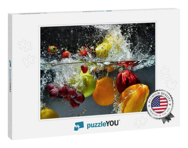 Splashing Fruit on Water. Fresh Fruit & Vegetables Being... Jigsaw Puzzle