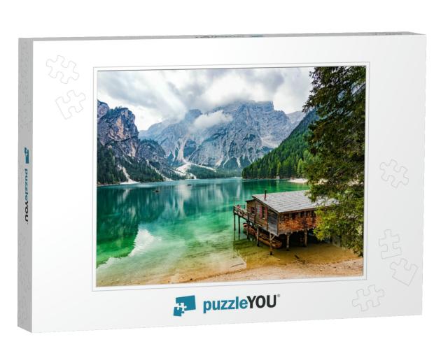 Perfectly Located Boathouse At Pragser Wildsee, South Tyr... Jigsaw Puzzle