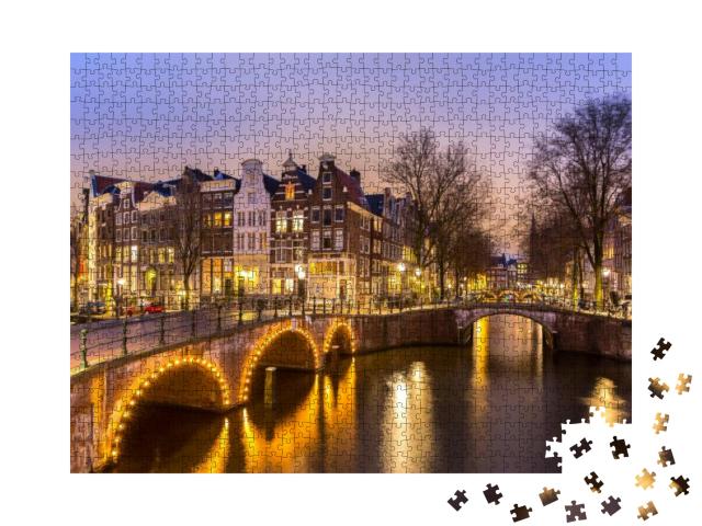 Amsterdam Canals West Side At Dusk Netherlands... Jigsaw Puzzle with 1000 pieces