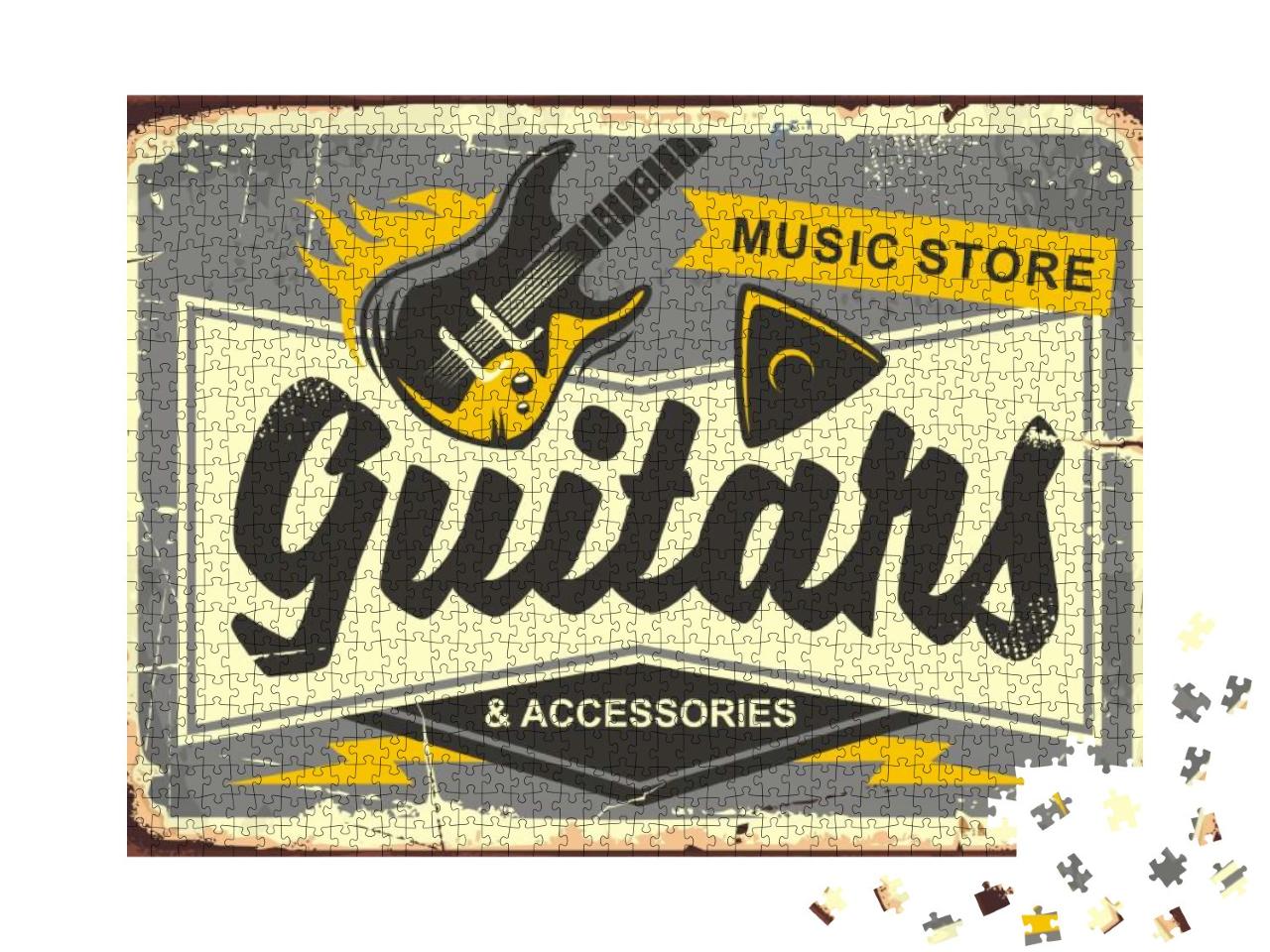 Guitar Store Retro Advertisement Sign Board with Electric... Jigsaw Puzzle with 1000 pieces