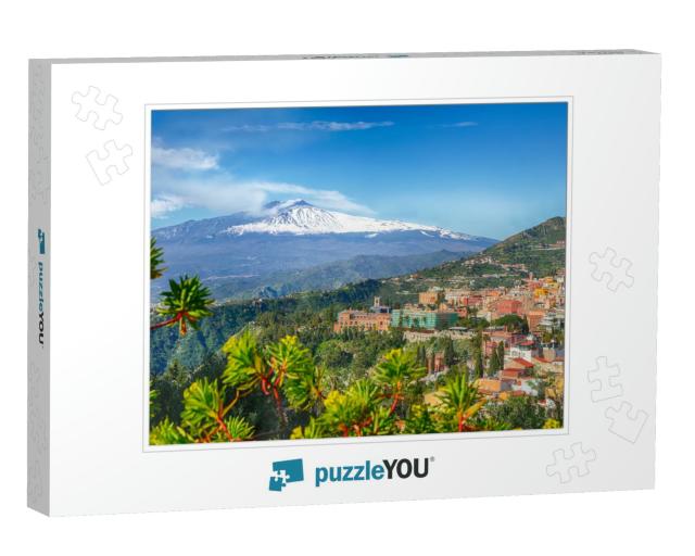 Etna Volcano & Taormina Town Aerial Panoramic View. Roofs... Jigsaw Puzzle