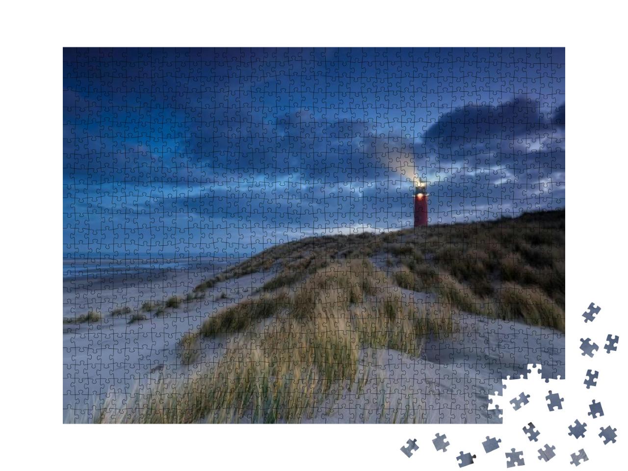 Lighthouse on Dune in Dusk, Texel, Holland... Jigsaw Puzzle with 1000 pieces