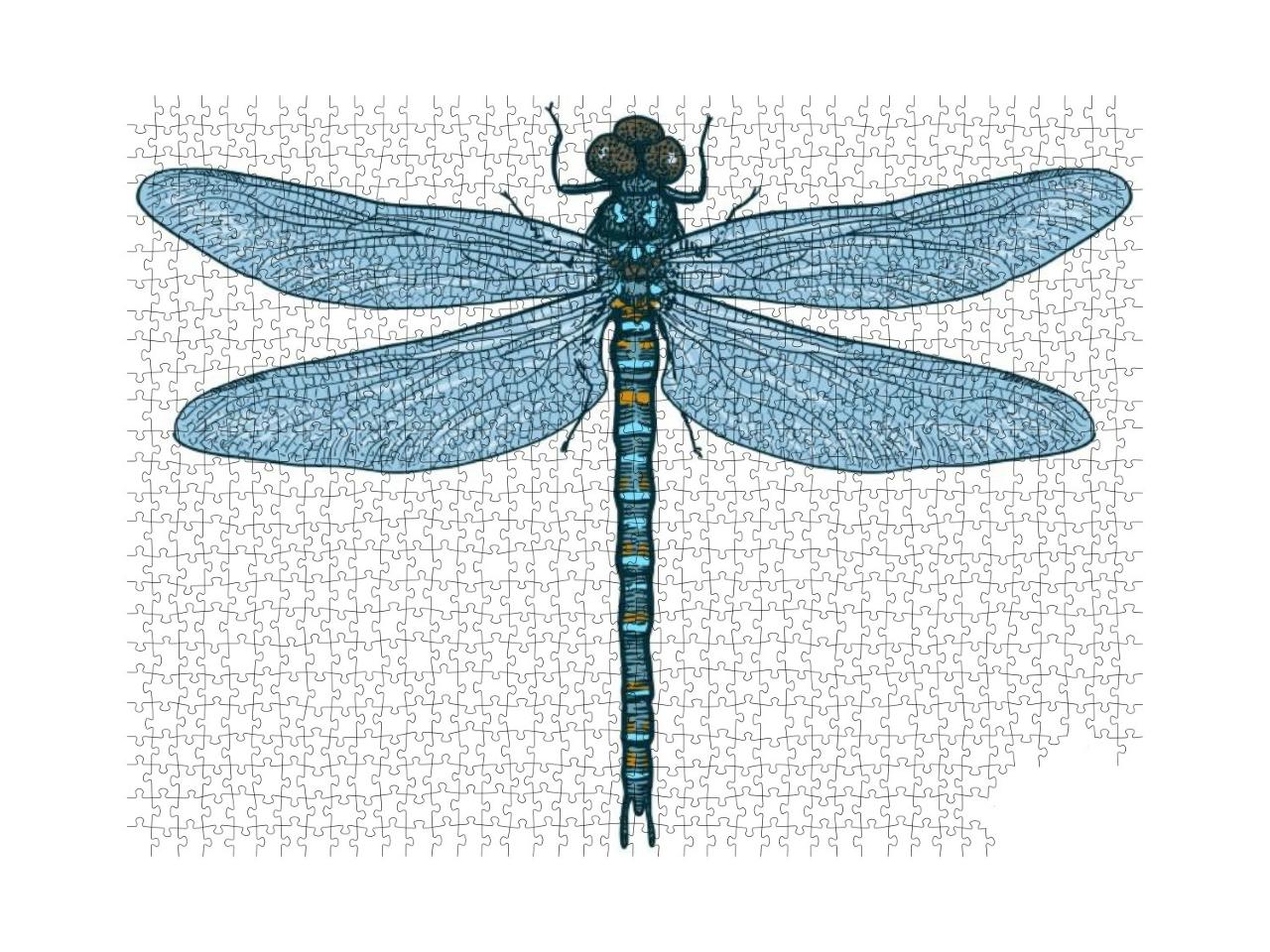 Dragonfly Illustration, Engraving, Drawing, Ink, V... Jigsaw Puzzle with 1000 pieces