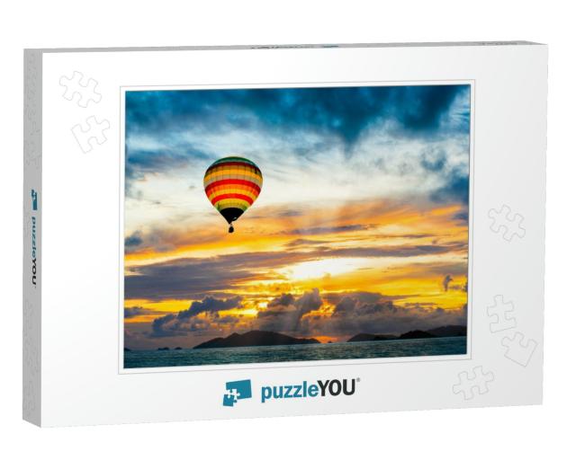 Hot Air Balloon Over the Sea At Sunset... Jigsaw Puzzle