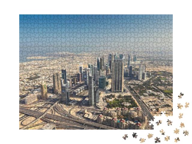 Dubai Cityscape from Burj Khalifa At Sunny Morning, Unite... Jigsaw Puzzle with 1000 pieces