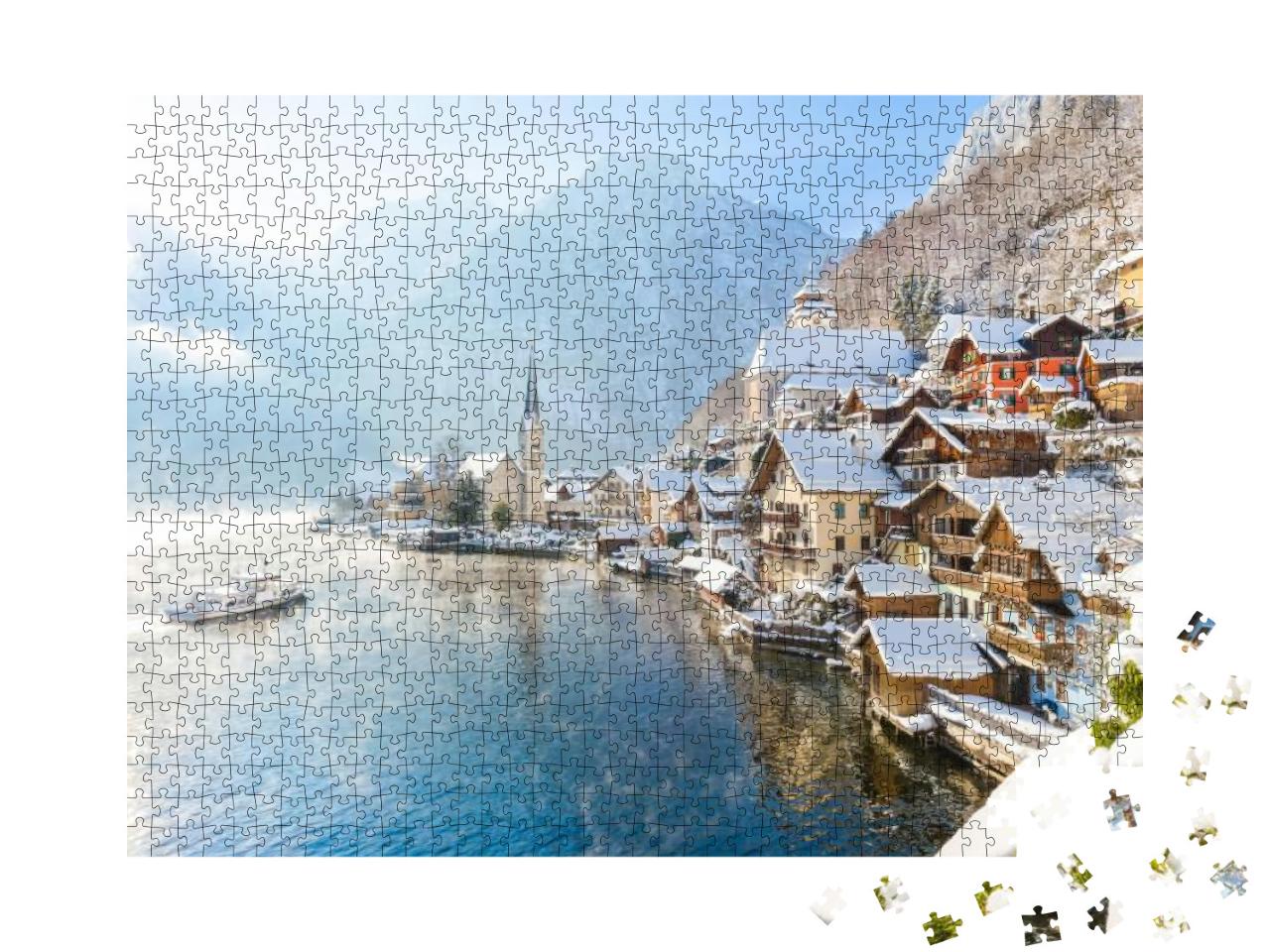 Classic Postcard View of Famous Hallstatt Lakeside Town i... Jigsaw Puzzle with 1000 pieces