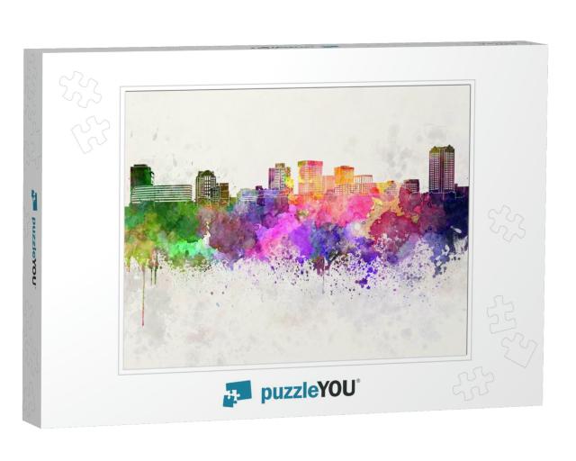 Norfolk Skyline in Watercolor Background... Jigsaw Puzzle