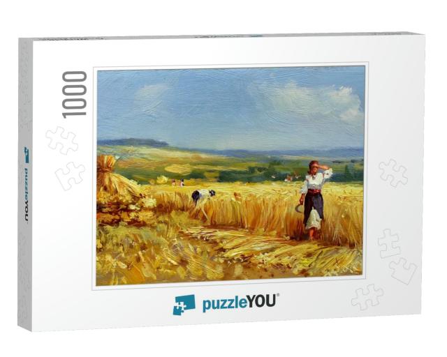 Reapers on a Wheat Field During Harvest, Fine Art, Oil Pa... Jigsaw Puzzle with 1000 pieces