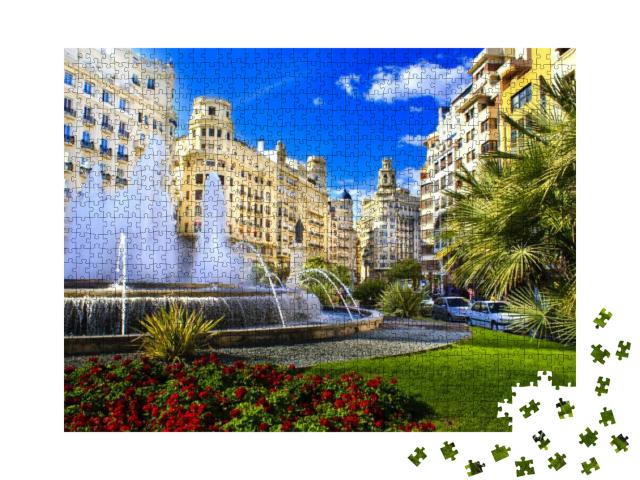 Main City Square of Valencia, the Plaza Del Ayuntamiento... Jigsaw Puzzle with 1000 pieces
