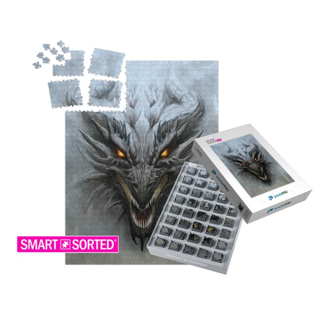 Dragon Head on the Gray Stone Background. Digital Paintin... | SMART SORTED® | Jigsaw Puzzle with 1000 pieces