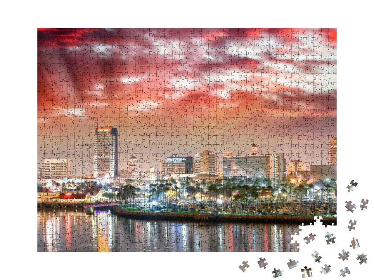 Long Beach City Skyline At Night, California... Jigsaw Puzzle with 1000 pieces