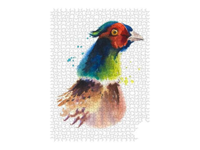 Watercolor Sketch of a Pheasant Head Isolated on White... Jigsaw Puzzle with 1000 pieces