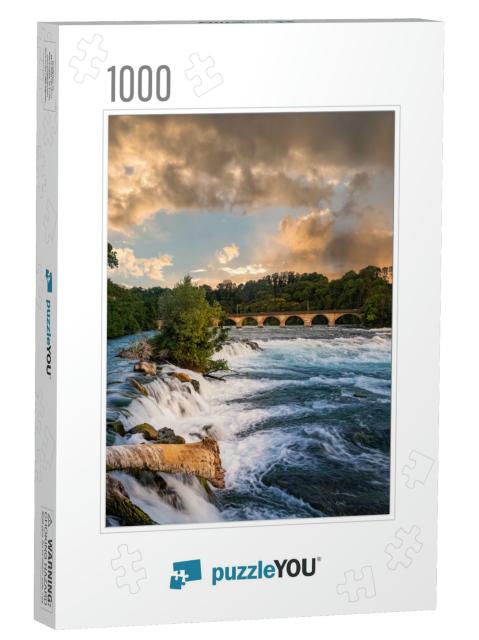 Landscape At the Rhine Falls with Railway Viaduct in Neuh... Jigsaw Puzzle with 1000 pieces