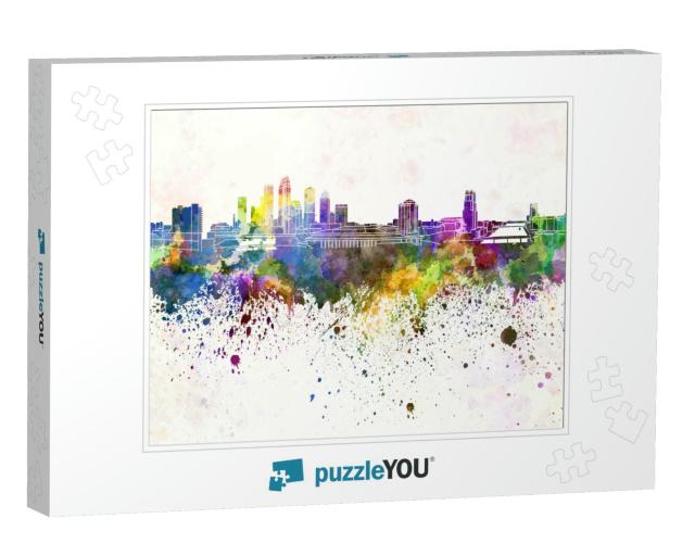 Tampa Skyline in Watercolor Background... Jigsaw Puzzle