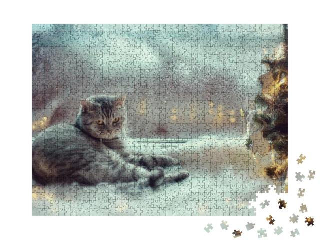 Cat in the Winter Window... Jigsaw Puzzle with 1000 pieces
