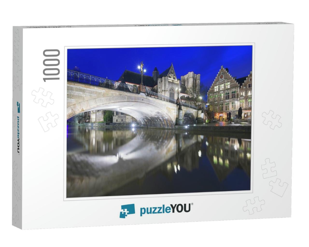 Ghent, Belgium Old Town Cityscape At Night on the Leie Ri... Jigsaw Puzzle with 1000 pieces