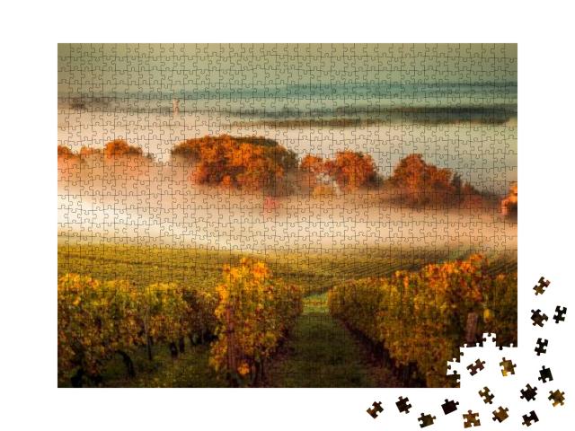 Sunset Landscape & Smog in Bordeaux Vineyard France, Euro... Jigsaw Puzzle with 1000 pieces