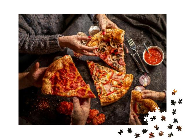 A Family Sharing Pizza Dinner... Jigsaw Puzzle with 1000 pieces