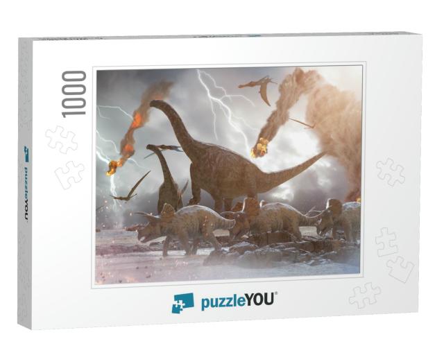 3D Illustration of a Concept Destruction of Dinosaurs by... Jigsaw Puzzle with 1000 pieces