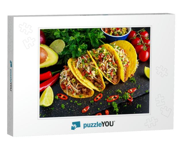 Mexican Food - Delicious Taco Shells with Ground Beef & H... Jigsaw Puzzle