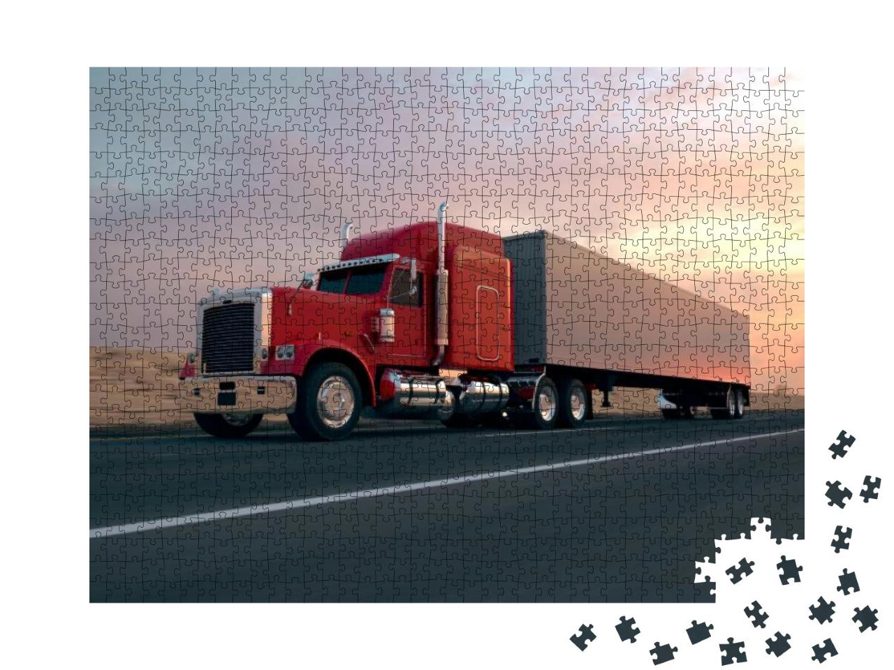 18 Wheel Truck on the Road During the Day. Side View... Jigsaw Puzzle with 1000 pieces